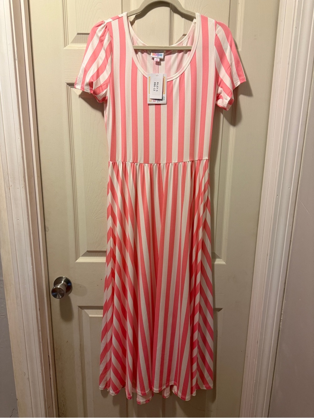 LuLaRoe Pink and White Striped Riley Dress